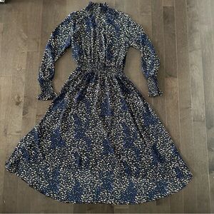 Nanette‎ Lepore High Low Smocked Dress Blue Black Size 10